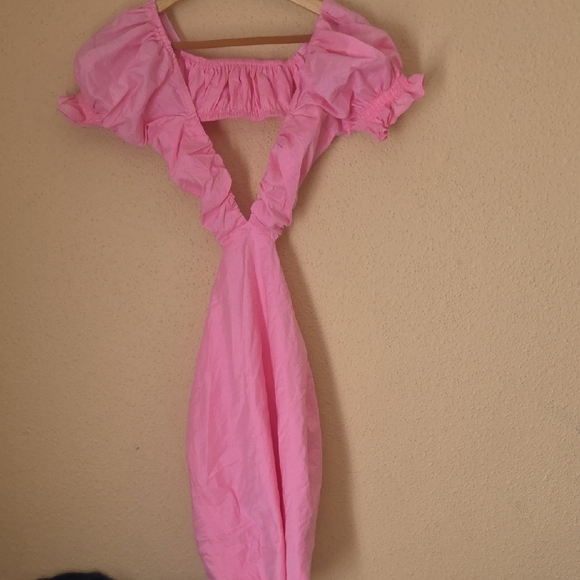 ALAMOUR ..Pink Puff-Sleeve Mini Dress with Deep V and Side Cutouts - Picture 7 of 8